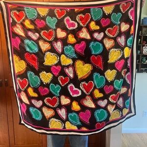 Linda Davis Silk Heart Scarf ♥️💙💜💛🖤  42” Square Signed